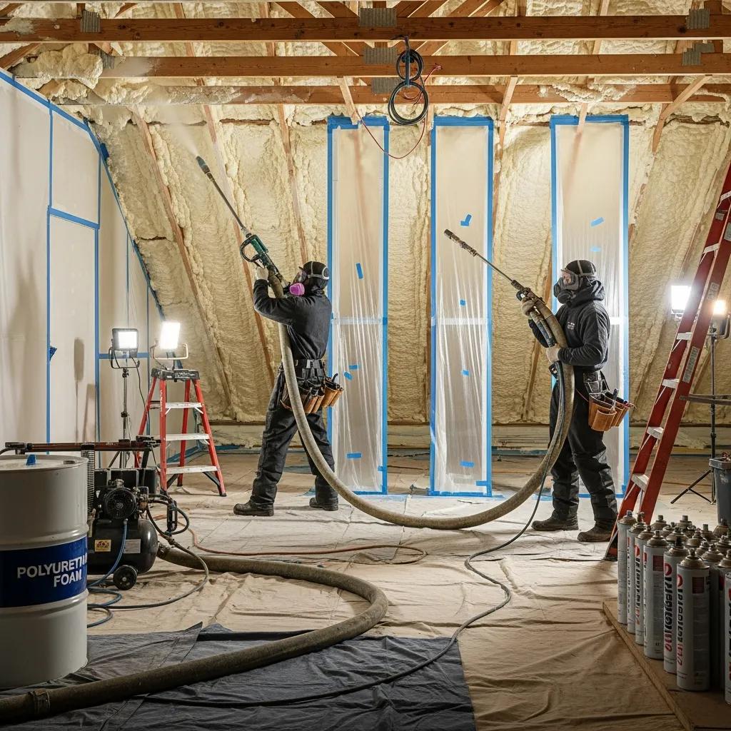 professional team installing spray foam
