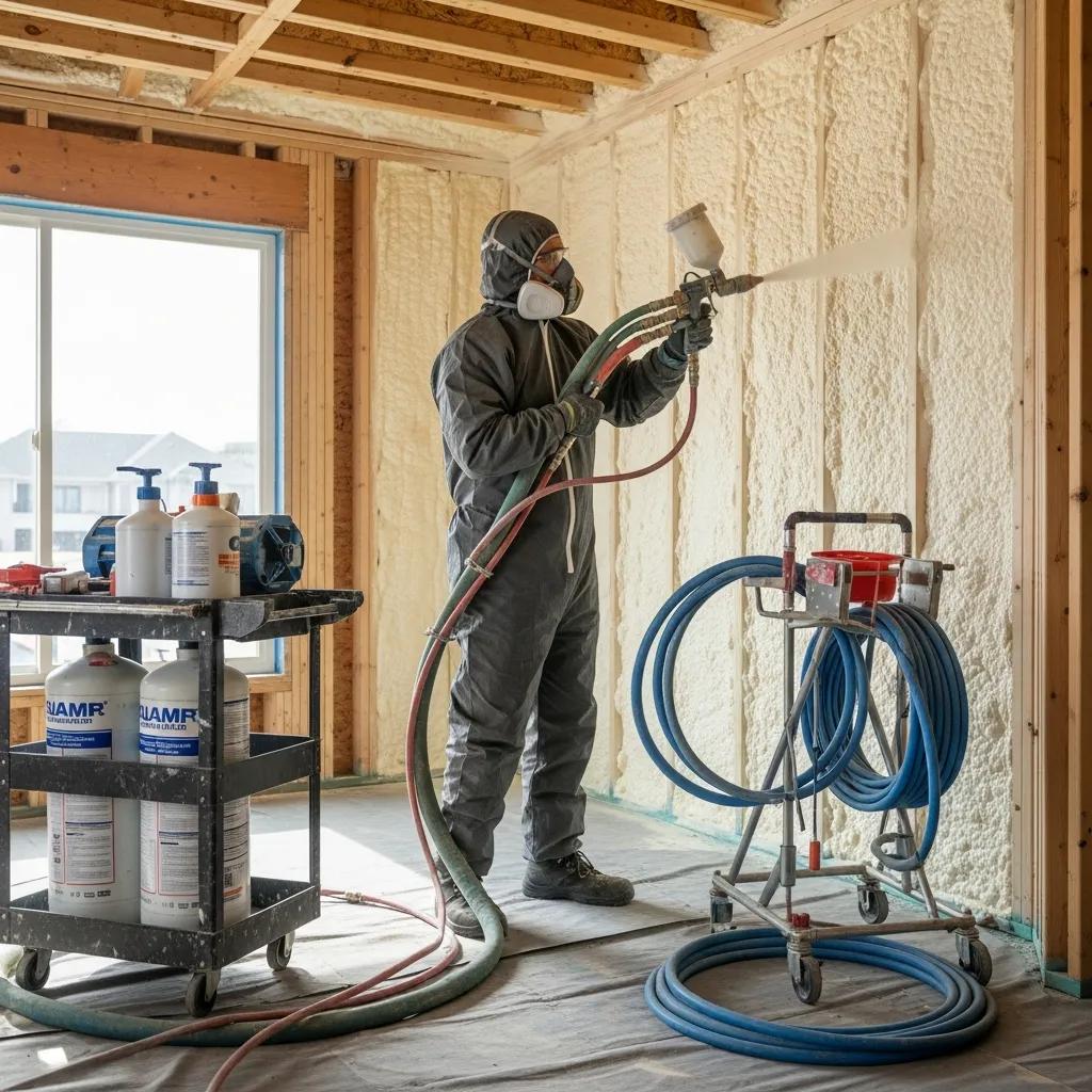 professional technicai installing spray foam insulation